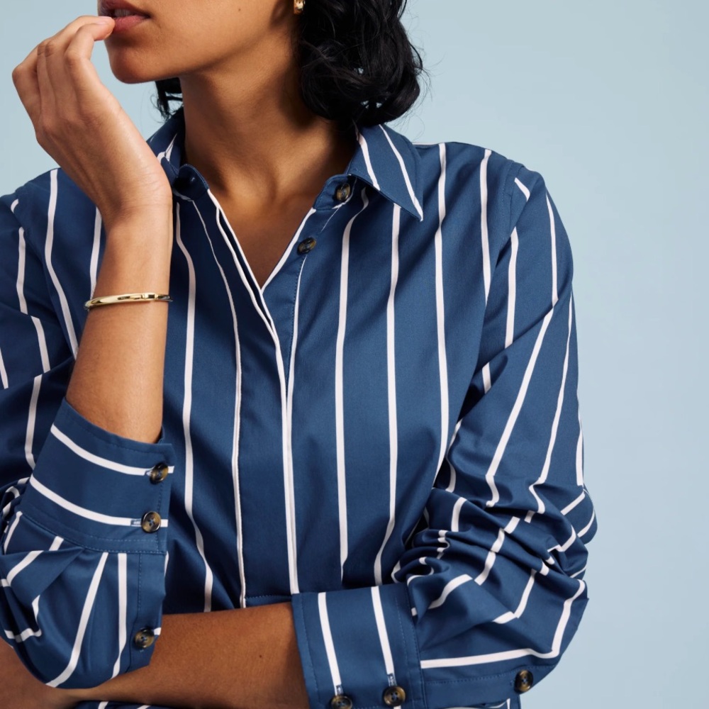 Universal Standard **Green and White** Striped Button-Down Shirt see pics